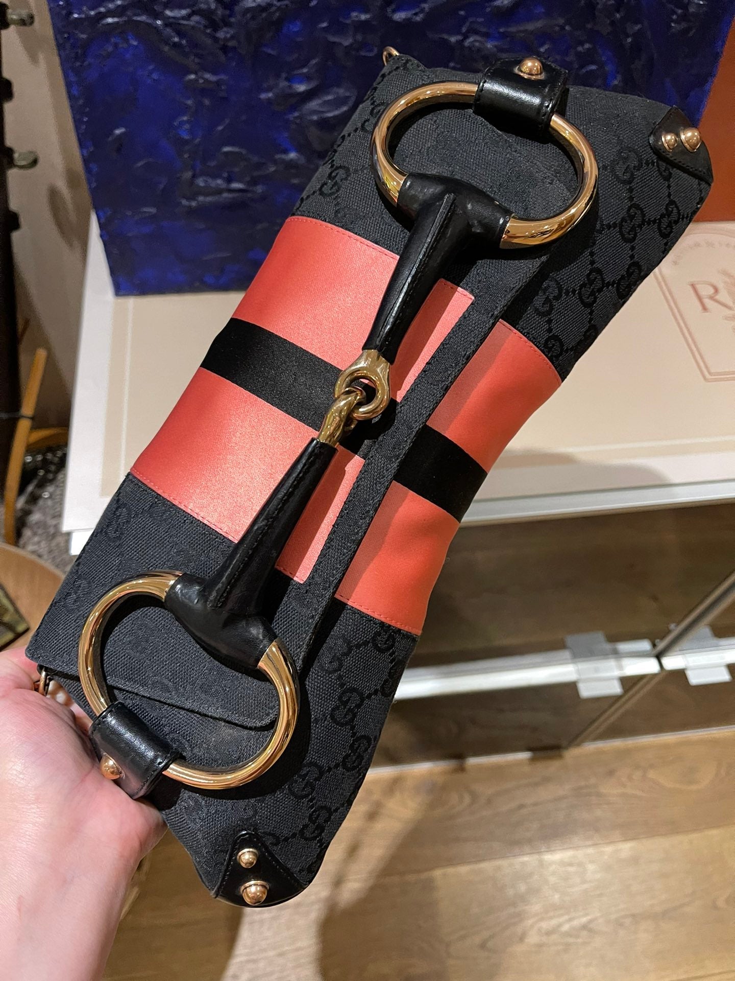 Gucci Horsebit Chain Silk Monogram Black Pink Large Shoulder Bag Silk 1