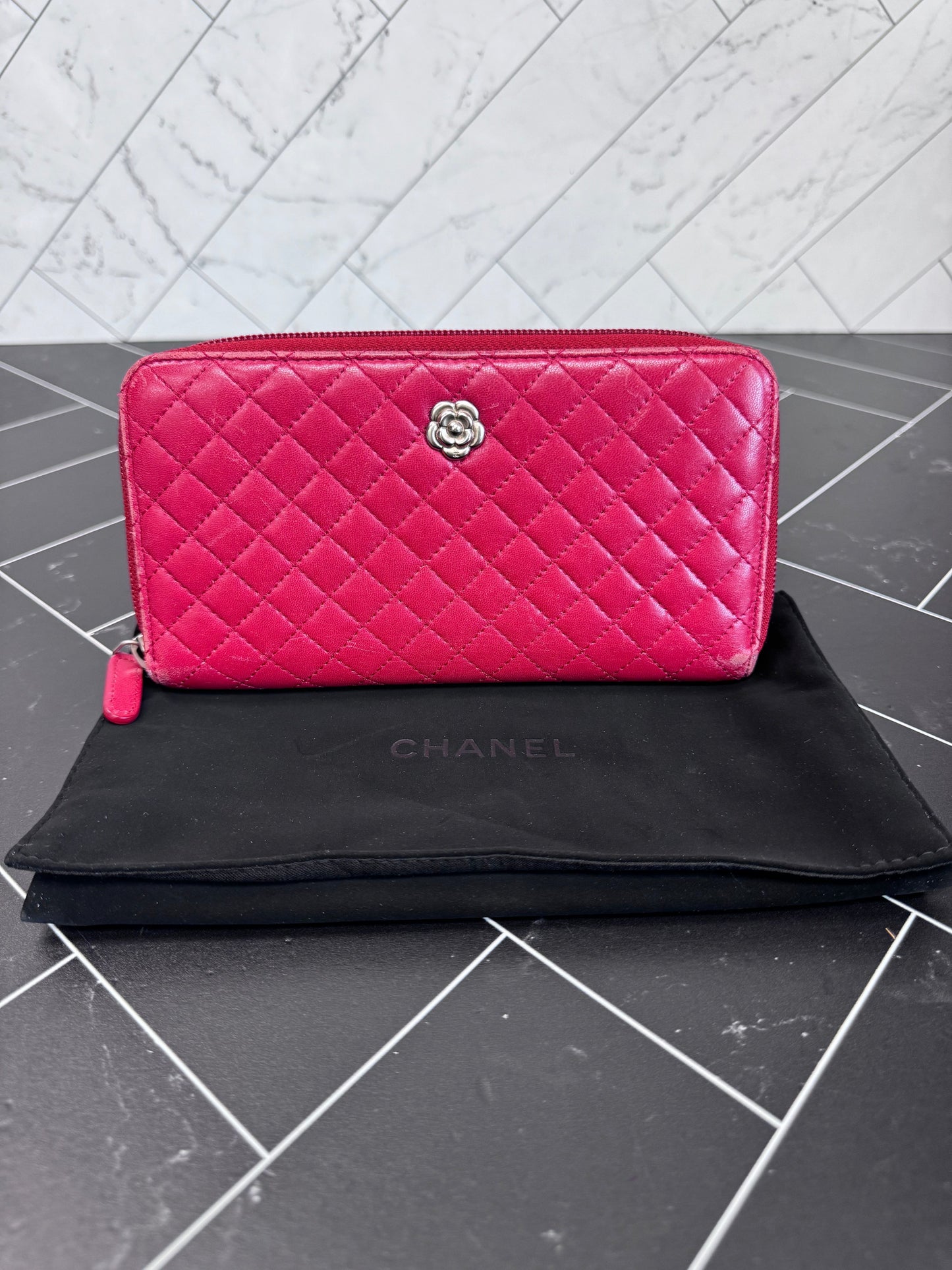 Chanel Red Lambskin Quilted Zippy Wallet
