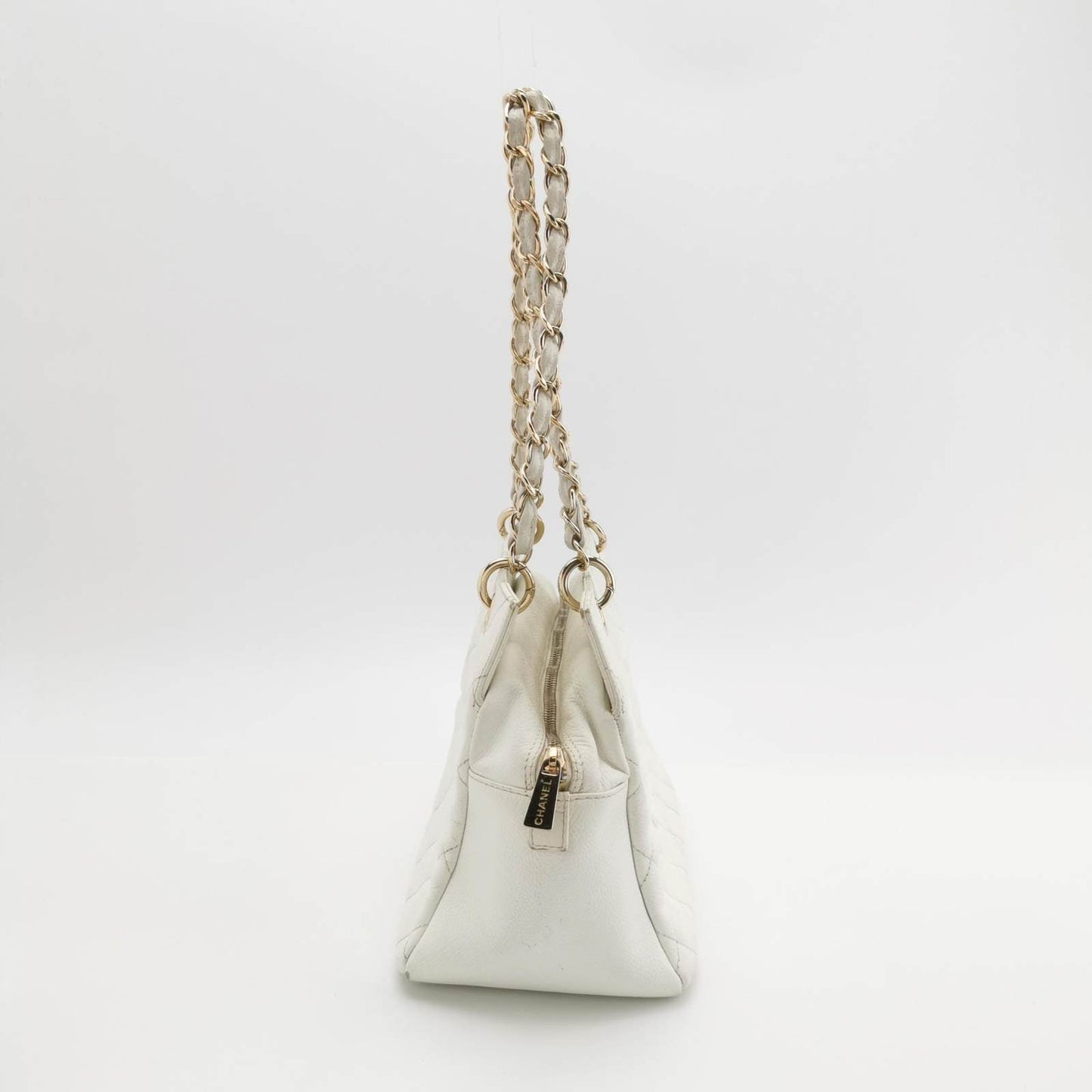 Chanel PST Petite Shopping Caviar White Leather Tote Bag