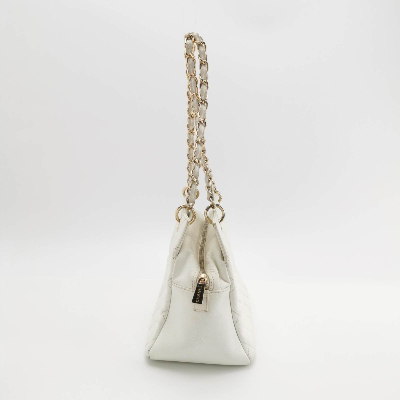 Chanel PST Petite Shopping Caviar White Leather Tote Bag