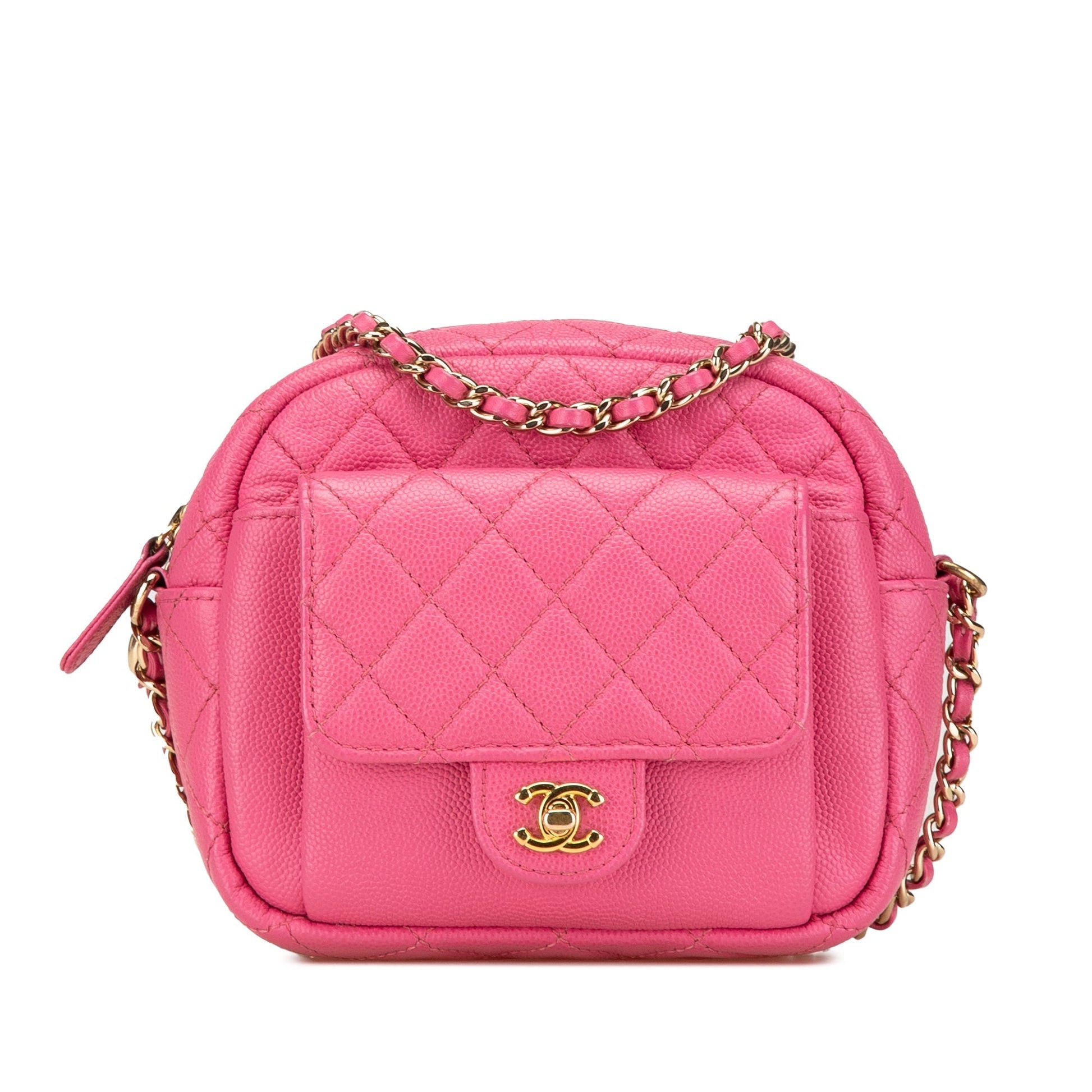 Pink Chanel Quilted Caviar CC Day Camera Bag