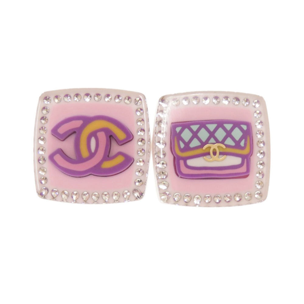 Chanel Pierce Plastic Rhinestone COCO Mark Matrasse Pink Jewelry