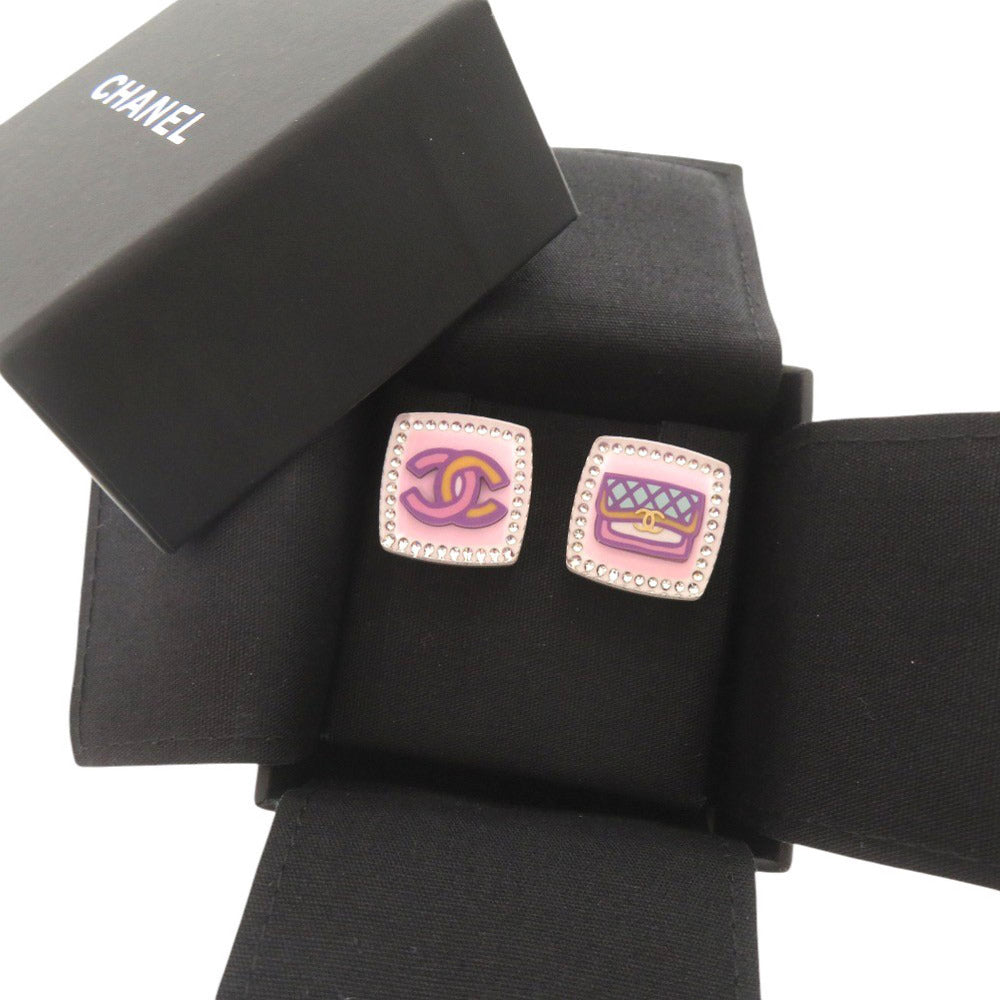 Chanel Pierce Plastic Rhinestone COCO Mark Matrasse Pink Jewelry