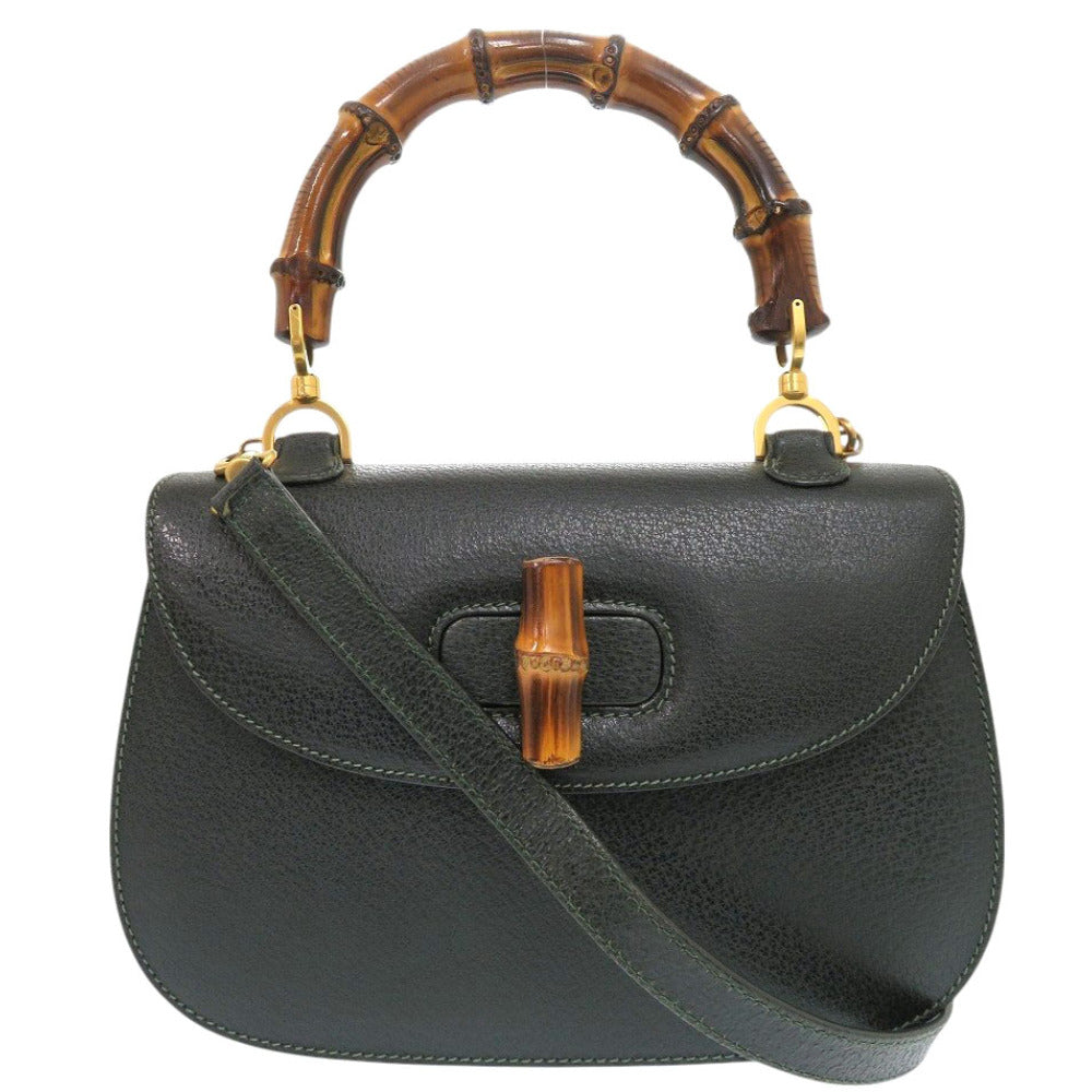 Gucci 000 29 Bamboo Leather Green Handbag
