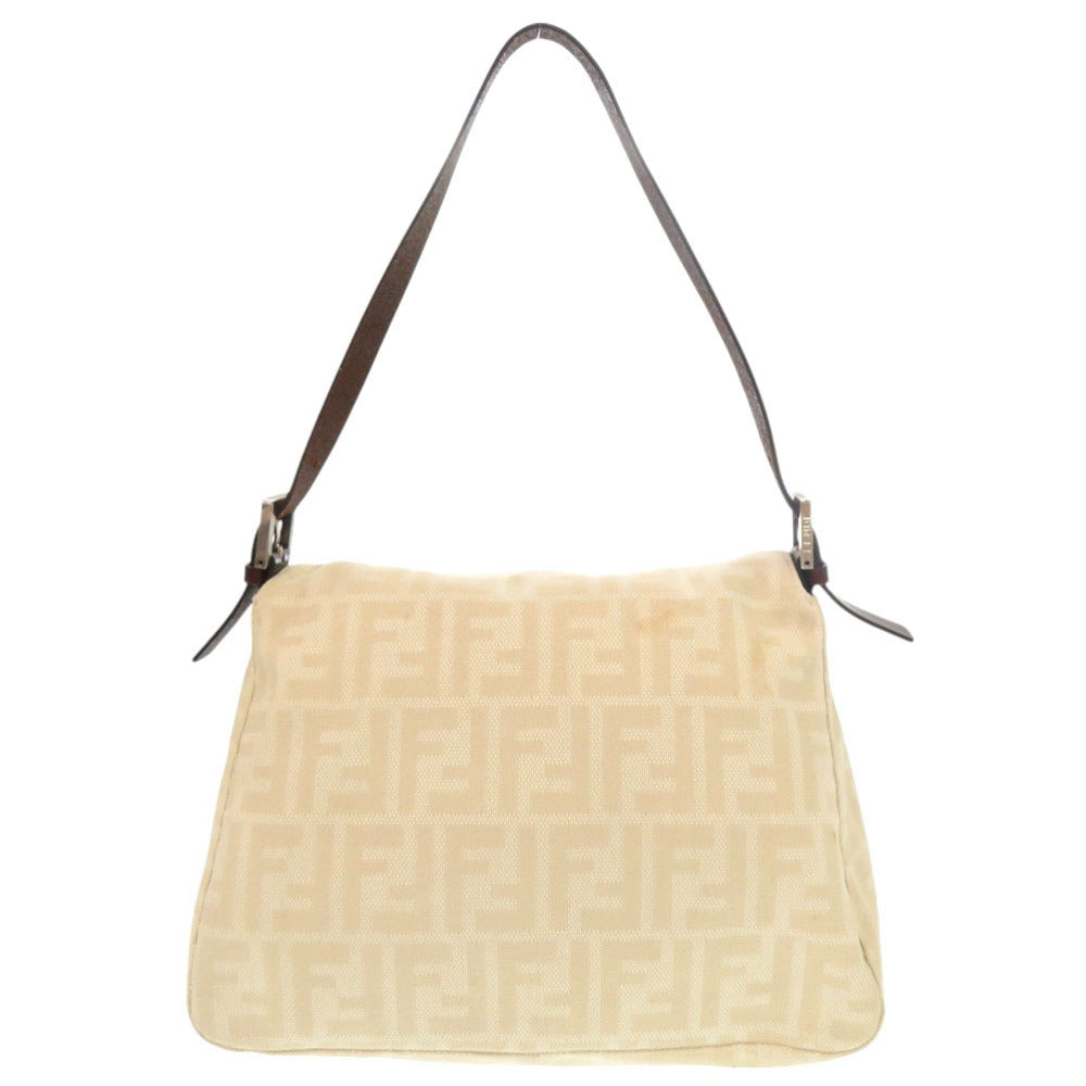 Fendi Shoulder Bag Mamma Zucca Pattern Women Leather Canvas Beige