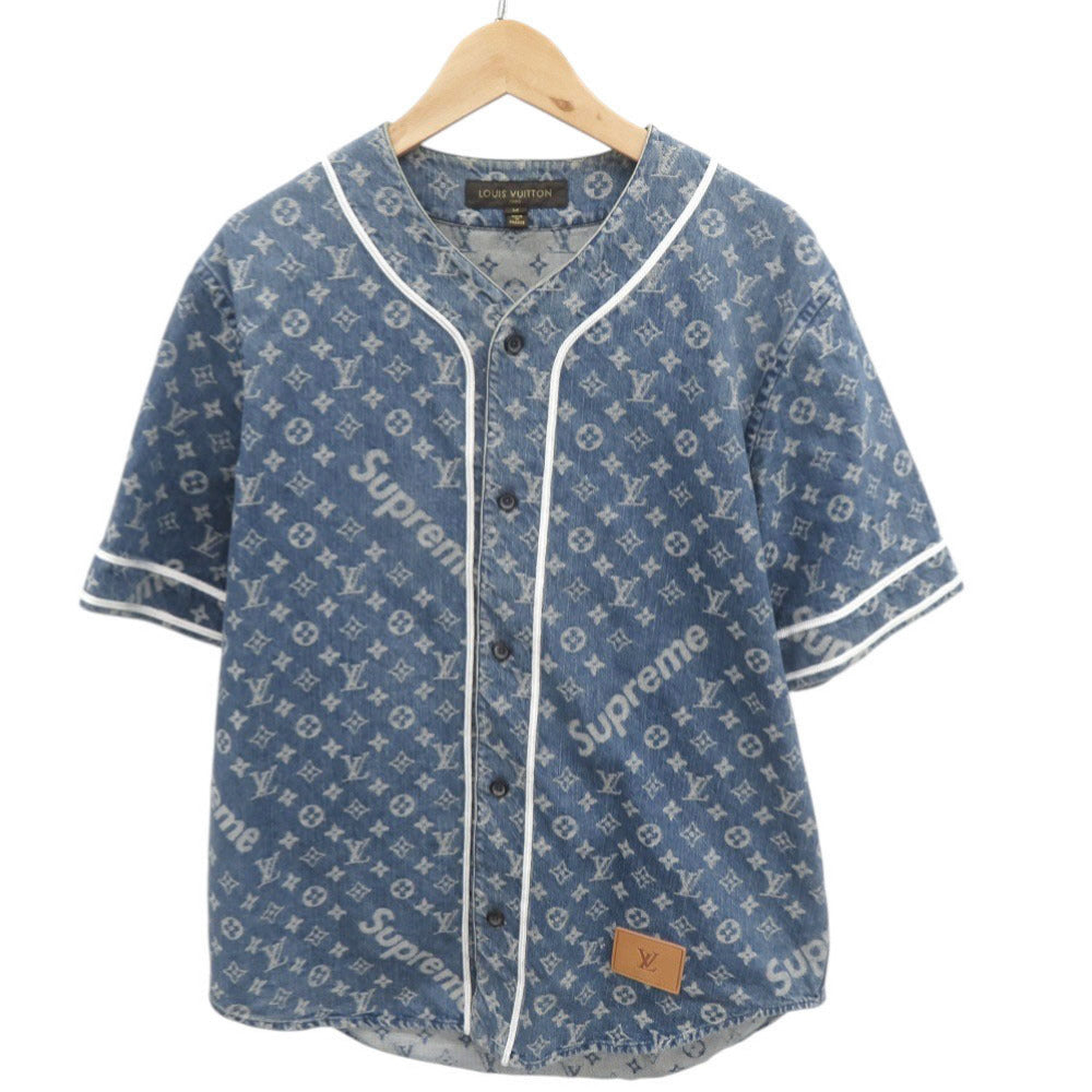 Louis Vuitton Short sleeve shirt Supreme collaboration Leather Denim Cotton Blue Apparel