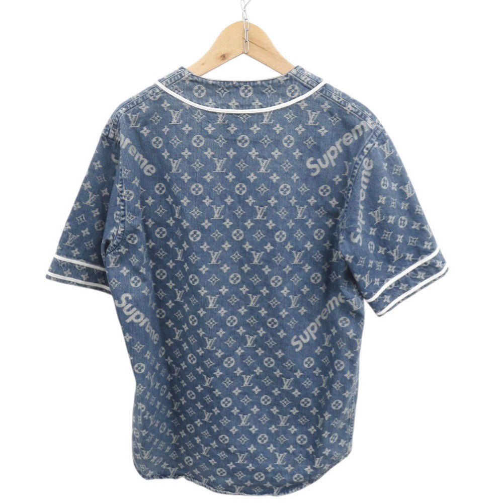 Louis Vuitton Short sleeve shirt Supreme collaboration Leather Denim Cotton Blue Apparel