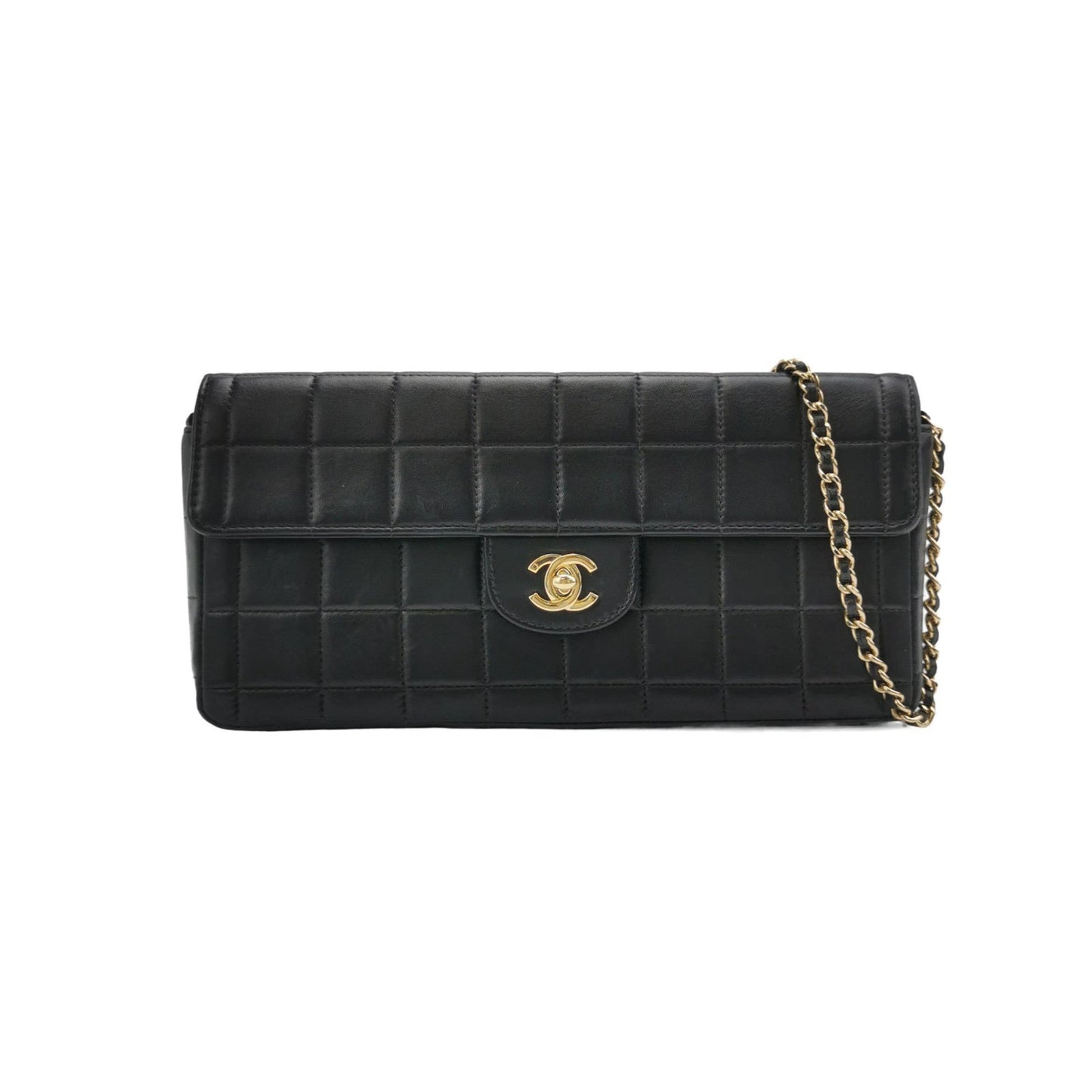 Chanel East West Chocolate Bar Black Leather Handbag