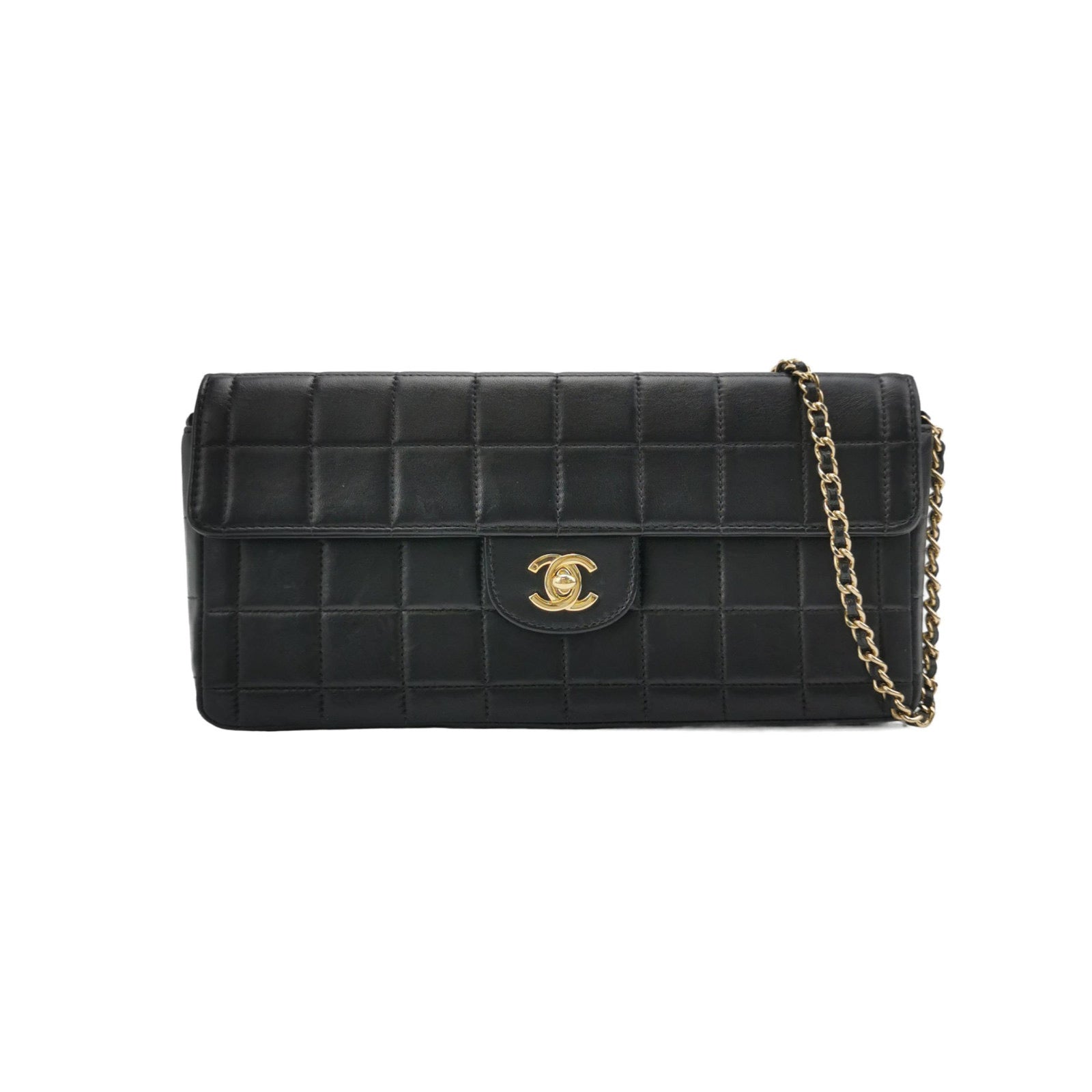Chanel East West Chocolate Bar Black Leather Handbag