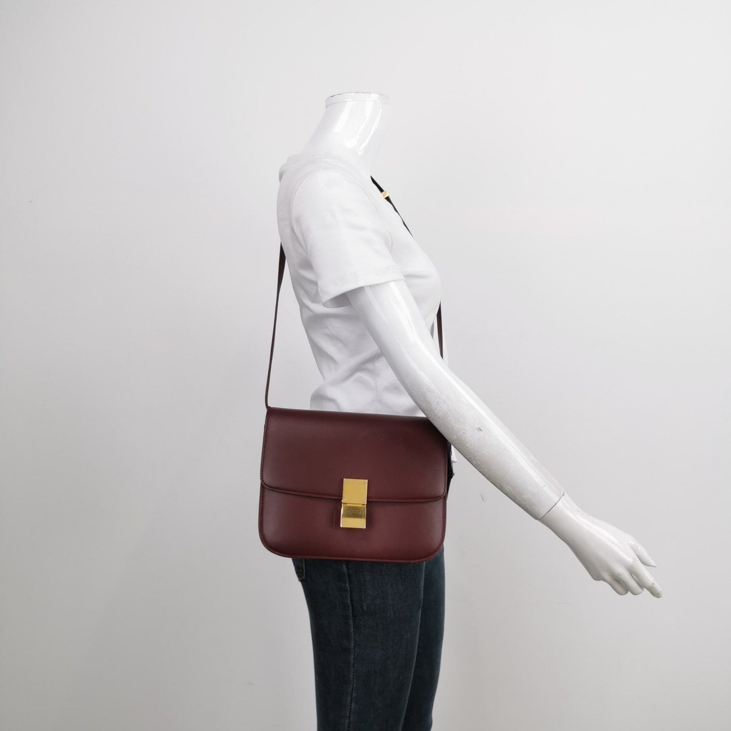 Classic Burgundy Box Crossbody Bag Leather Flap