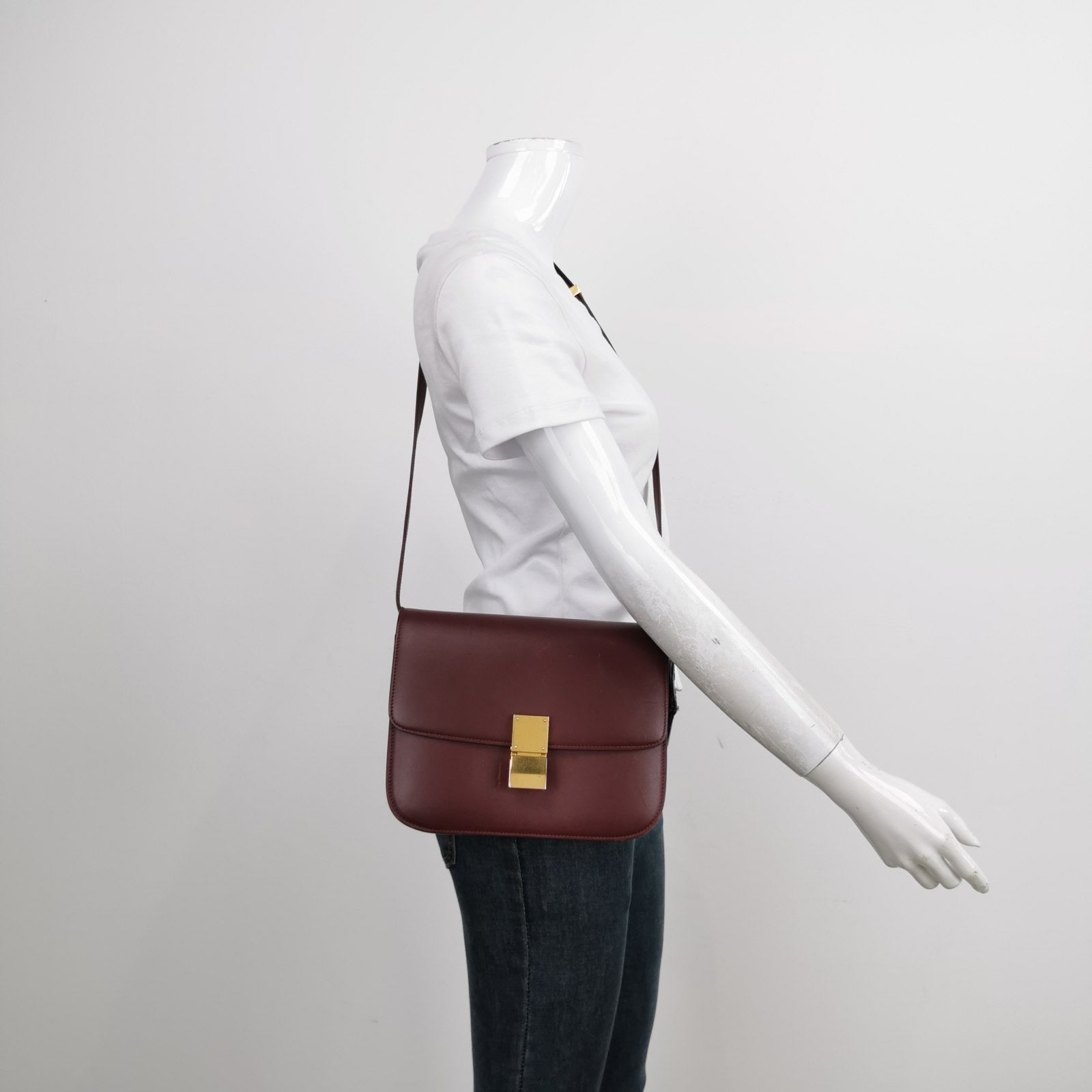 Classic Burgundy Box Crossbody Bag Leather Flap