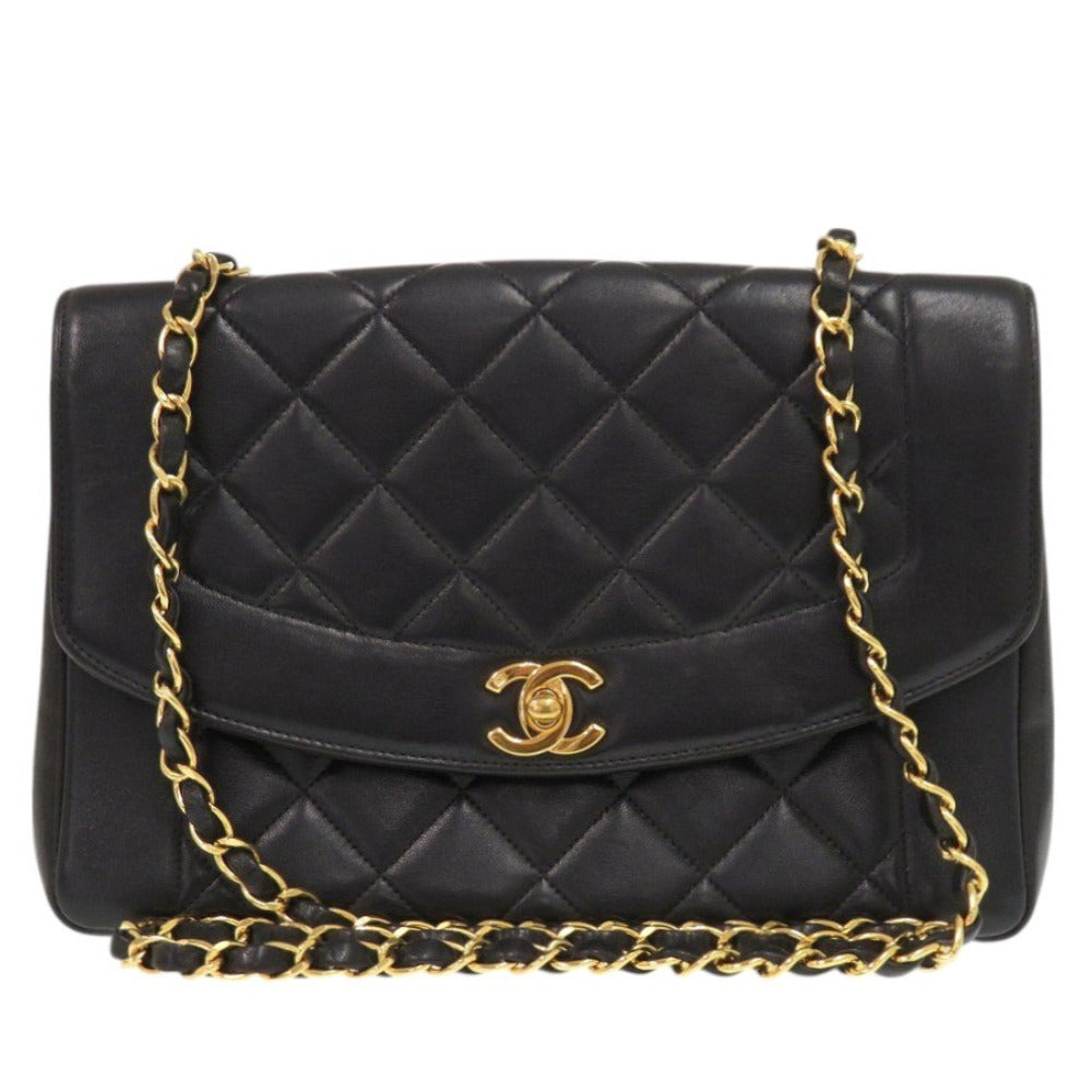 Chanel lambskin Diana Matelasse COCO Mark Black Shoulder Bag
