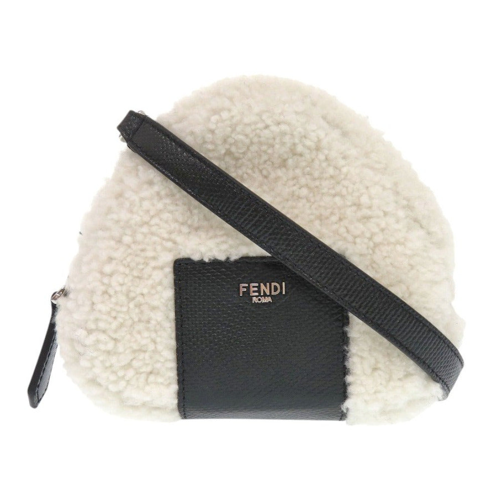 Fendi Shoulder Bag 7As240 Sheepskin Onigiri Bag Women White