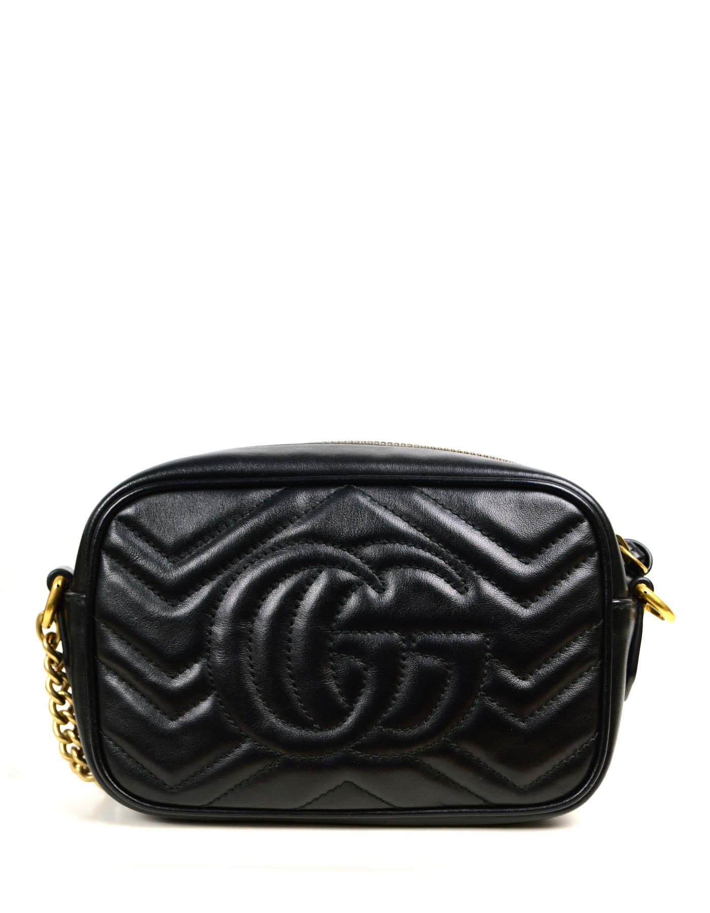 Gucci Black Calfskin Matelasse Mini GG Marmont Crossbody Bag