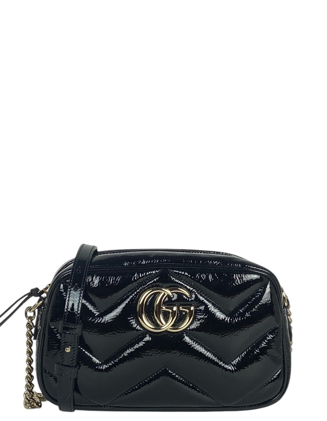 Gucci Black Patent GG Small Marmont Crossbody