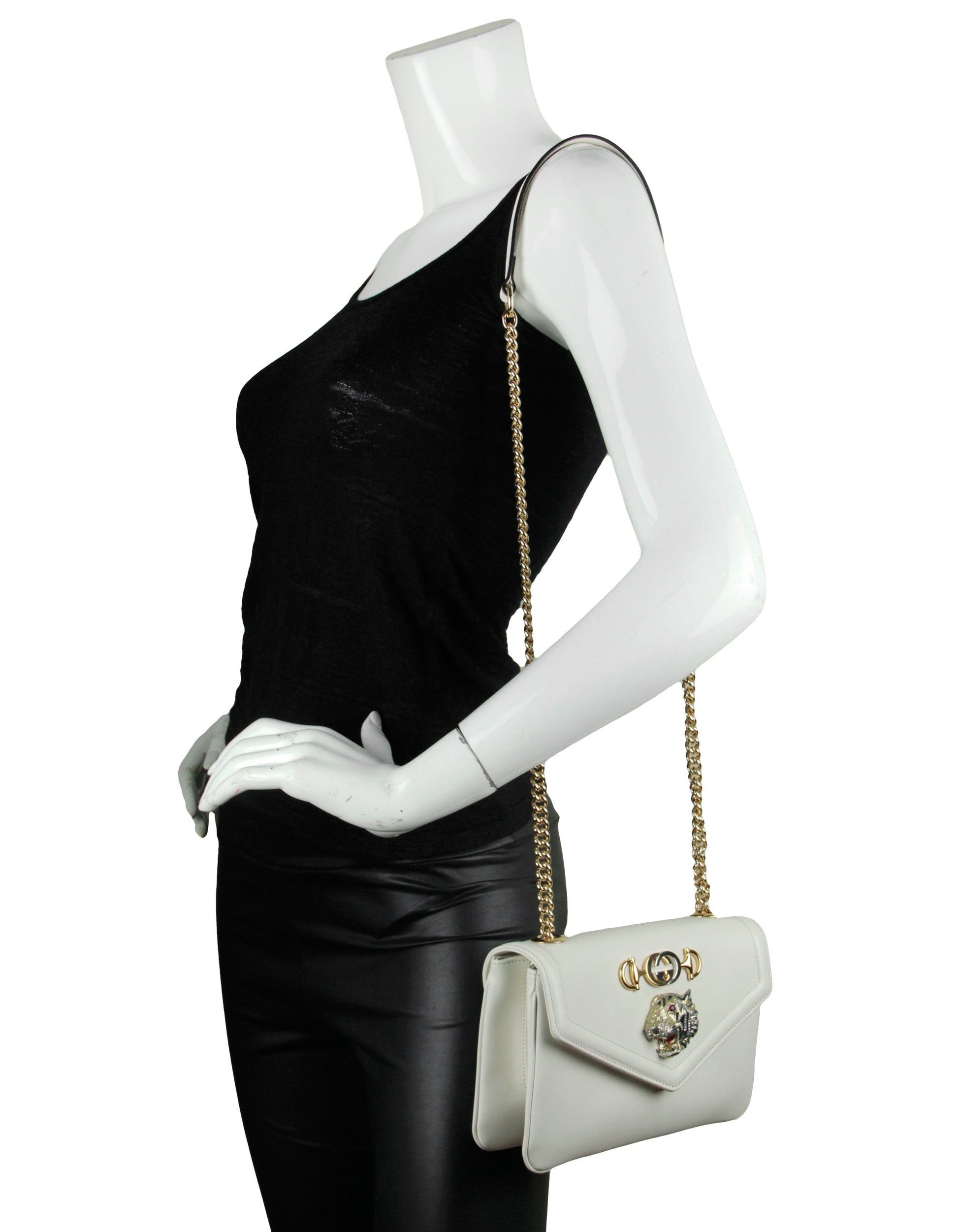Gucci Ivory Leather Medium Rajah Shoulder/Crossbody Bag