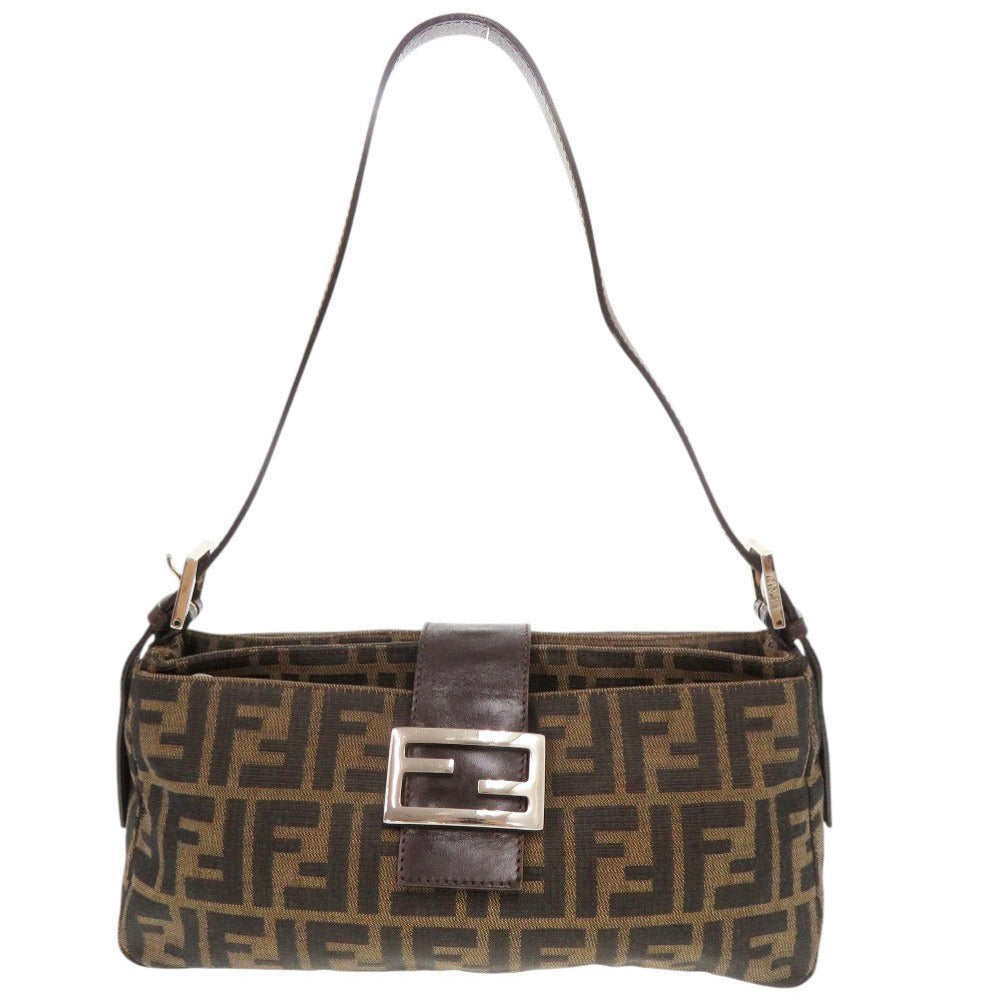 Fendi Shoulder Bag Zucca Pattern Leather Canvas Brown