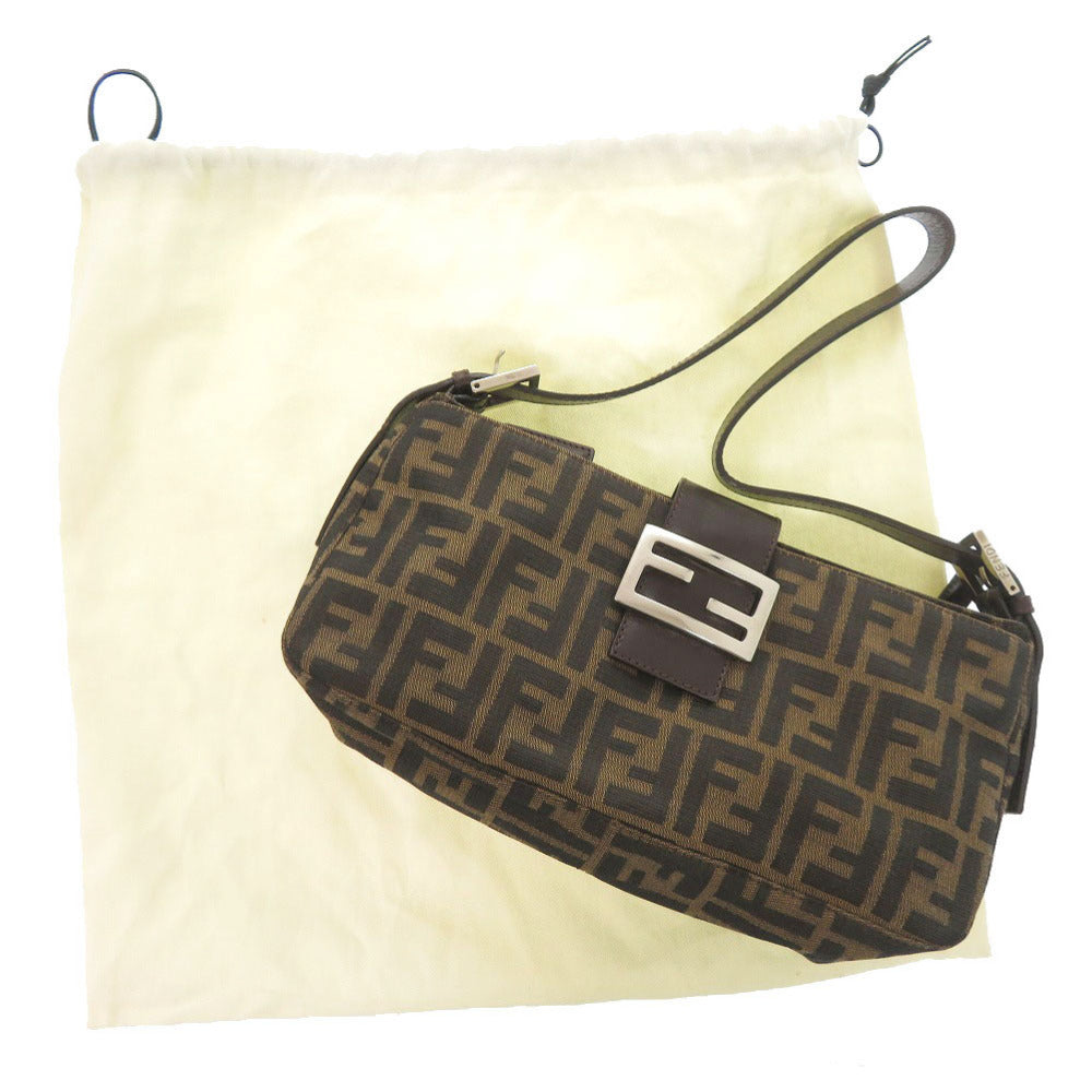 Fendi Shoulder Bag Zucca Pattern Leather Canvas Brown