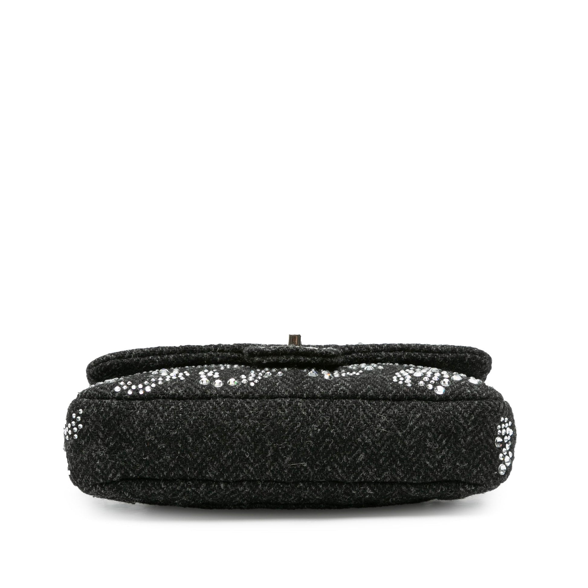 Black Chanel Medium Strass Embellished Tweed Single Flap Shoulder Bag