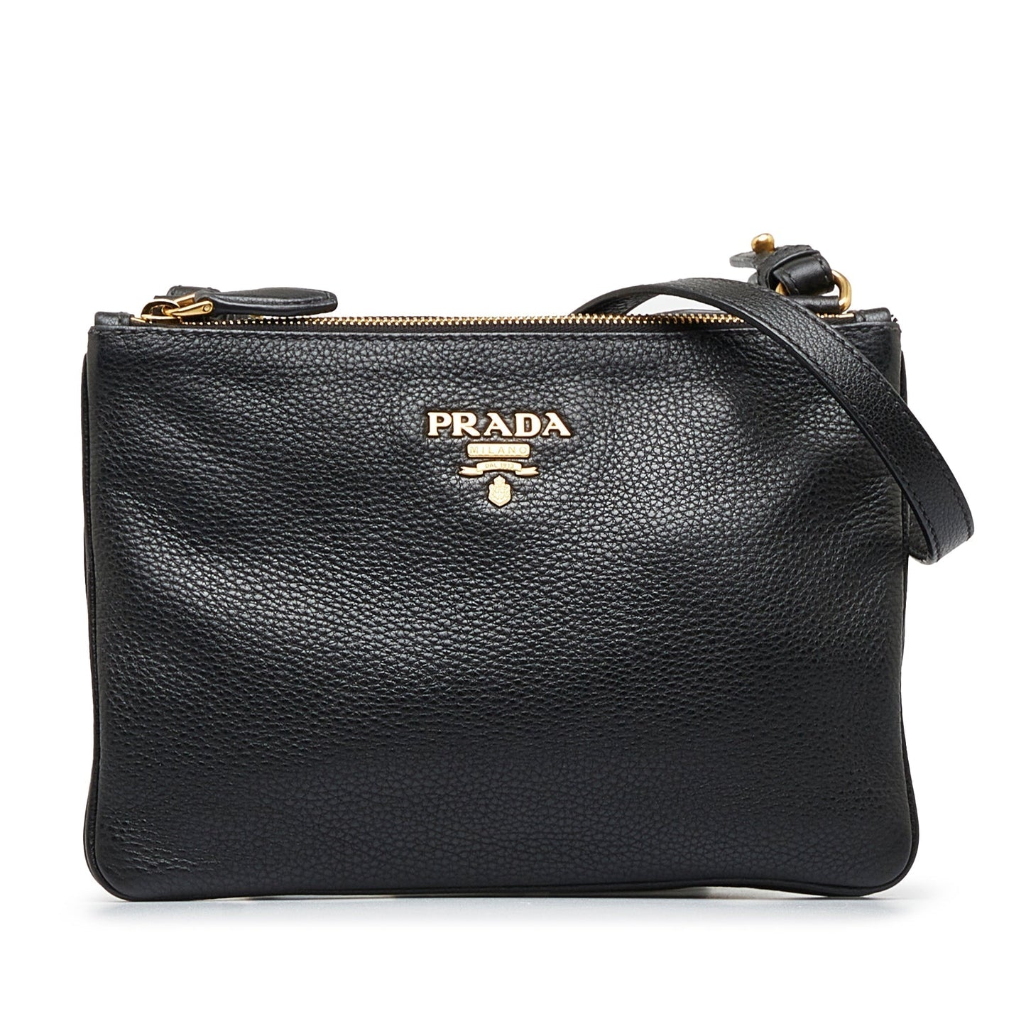 Prada Prada Double Zip Crossbody Bag Black Vitello Daino