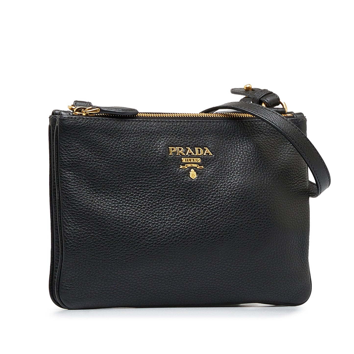 Prada Prada Double Zip Crossbody Bag Black Vitello Daino