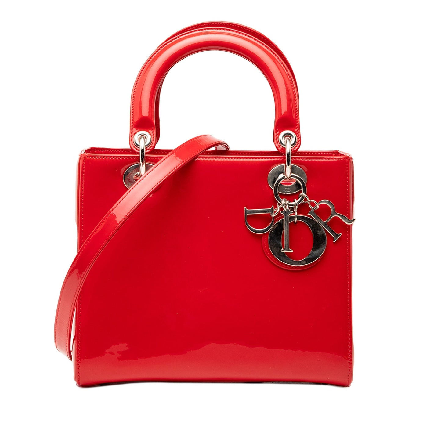 Dior Handbag Lady Satchel 2 Patent Red Medium Satchel Bag
