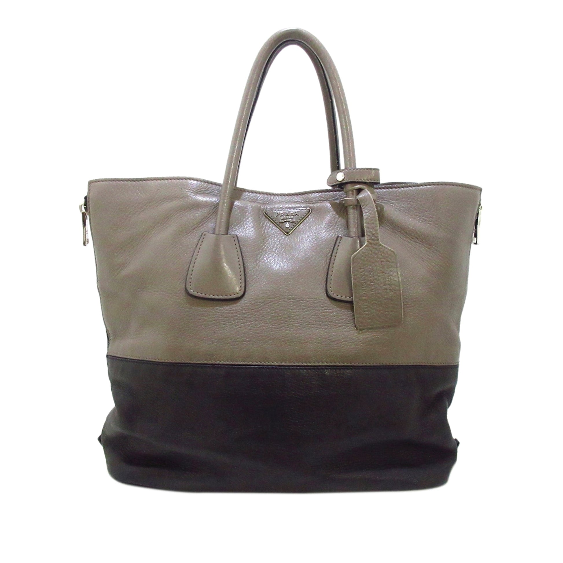 Prada Glace Calf Zippers Tote Bag Black