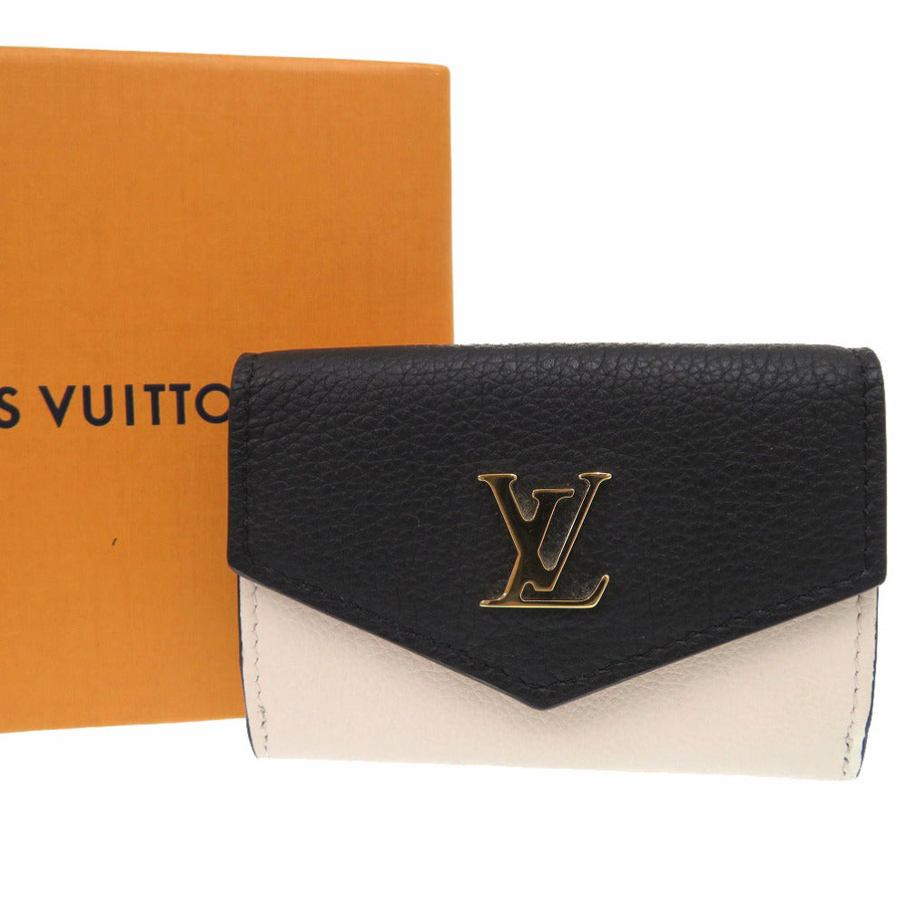 Louis Vuitton Tri-fold M80984 Compact Portefeuille Rock Leather Black Mini Logo Wallet Case