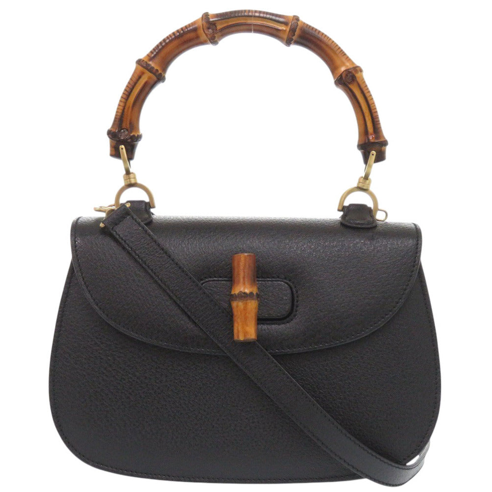Gucci 000 2WAY Bamboo Leather Black Handbag