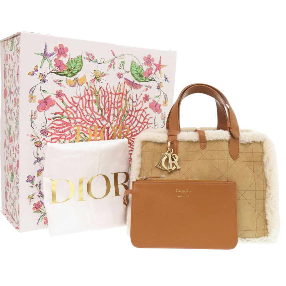 Dior Handbag Mouton, Toujours Macrocannage With Pouch Women Leather Brown Travel Bag