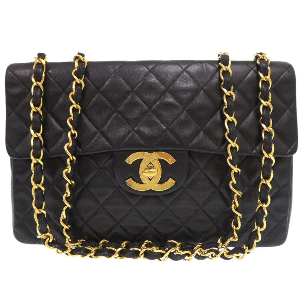 Chanel lambskin Deca Matelasse 34 COCO Mark Black Shoulder Bag