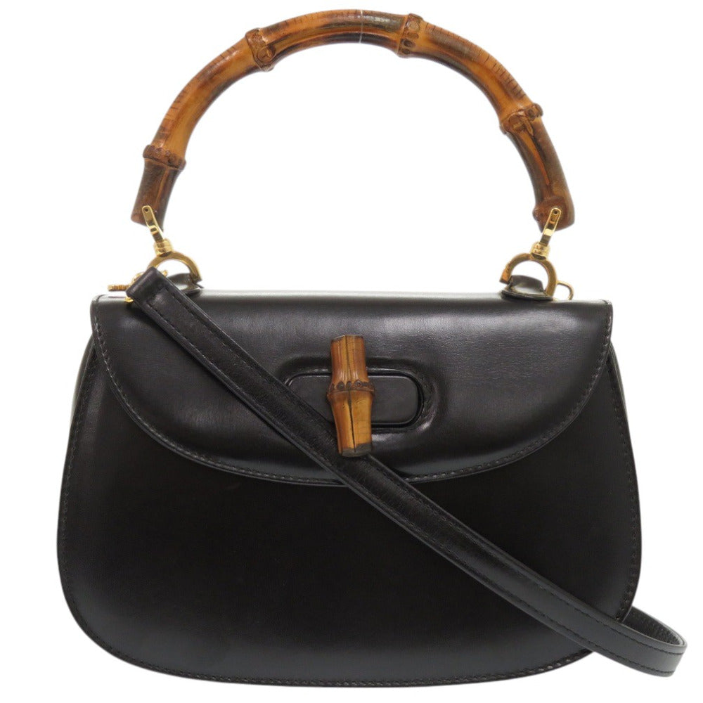 Gucci 000 2WAY Bamboo Leather Black Handbag