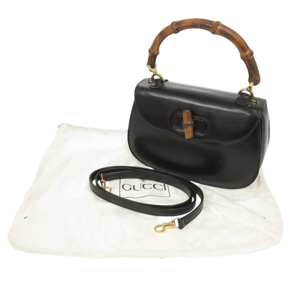 Gucci 000 2WAY Bamboo Leather Black Handbag