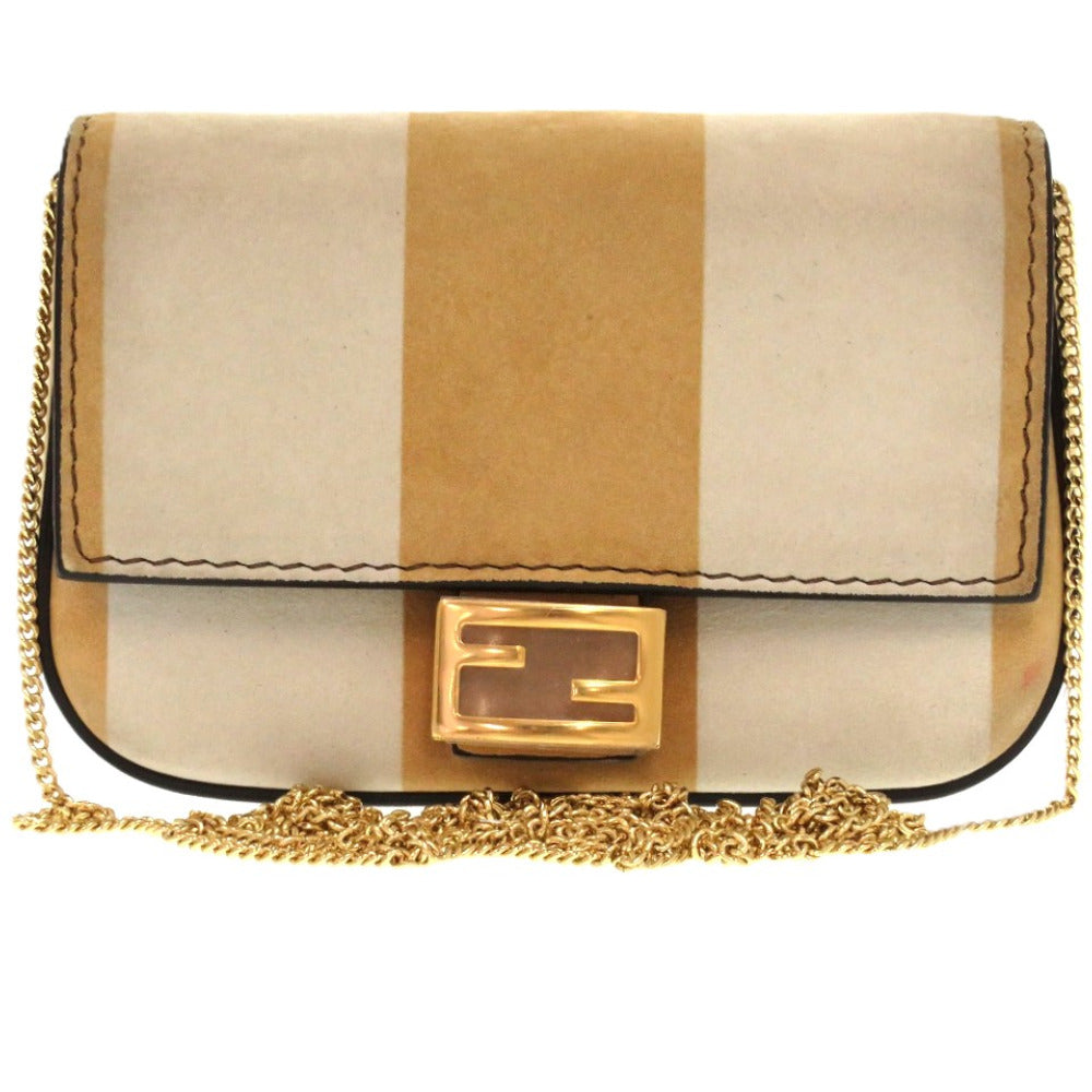Fendi Shoulder Bag 7Ar844 Nano Suede Beige Bucket