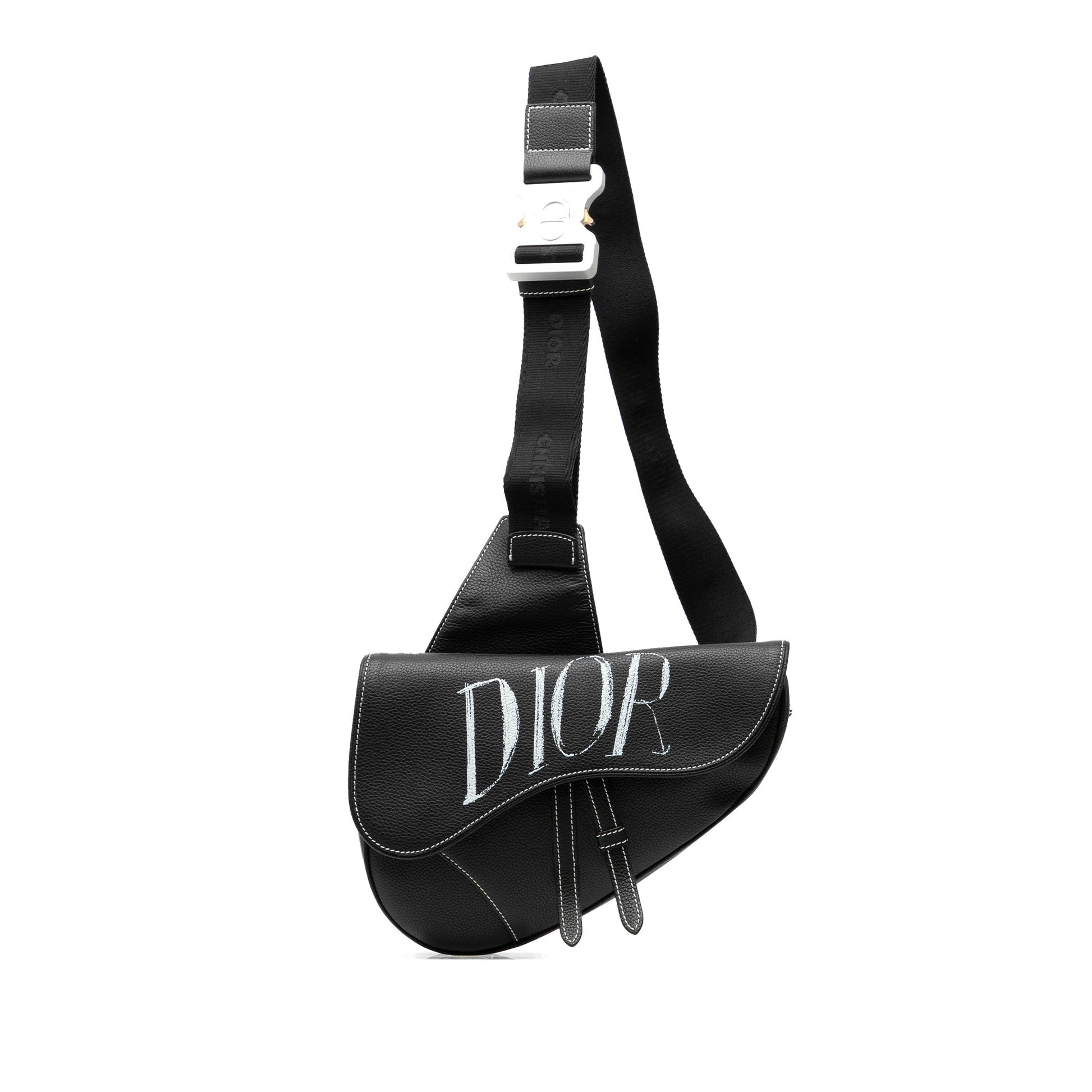 Dior Handbag Alex Foxton Grained Calfskin Saddle Bag Black Crossbody Bag