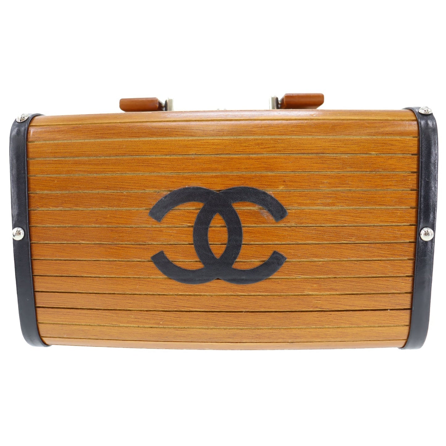 CHANEL CC Wood Vanity Handbag Brown Studs France   Rare #AH582