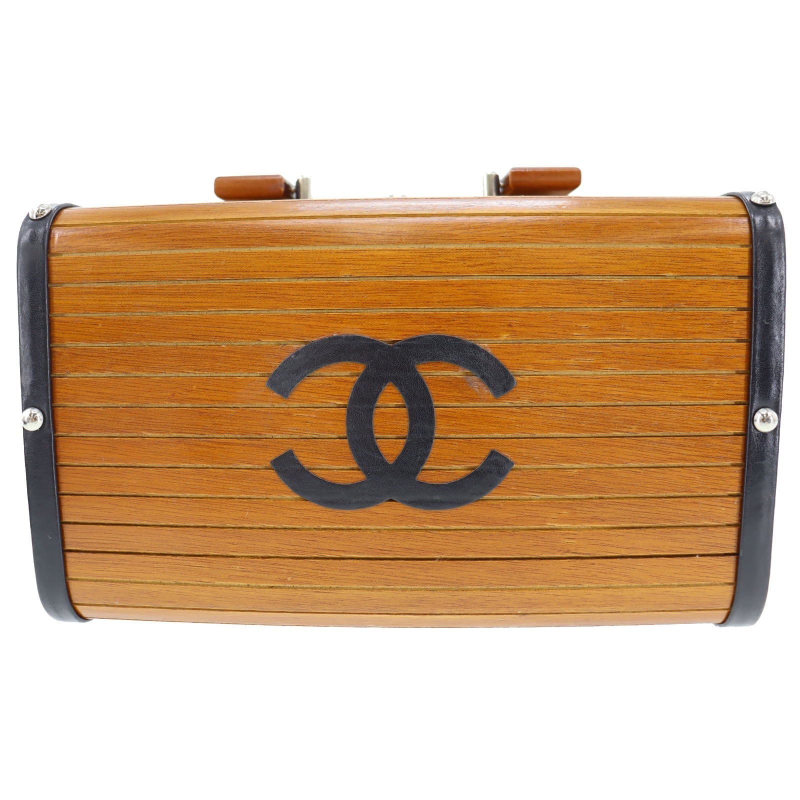 CHANEL CC Wood Vanity Handbag Brown Studs France   Rare #AH582