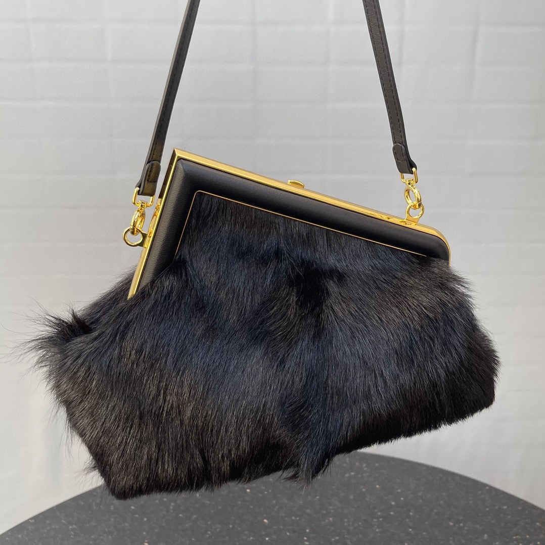 Fi First Fox Fur Bag For Woman Black Small Travel Bag