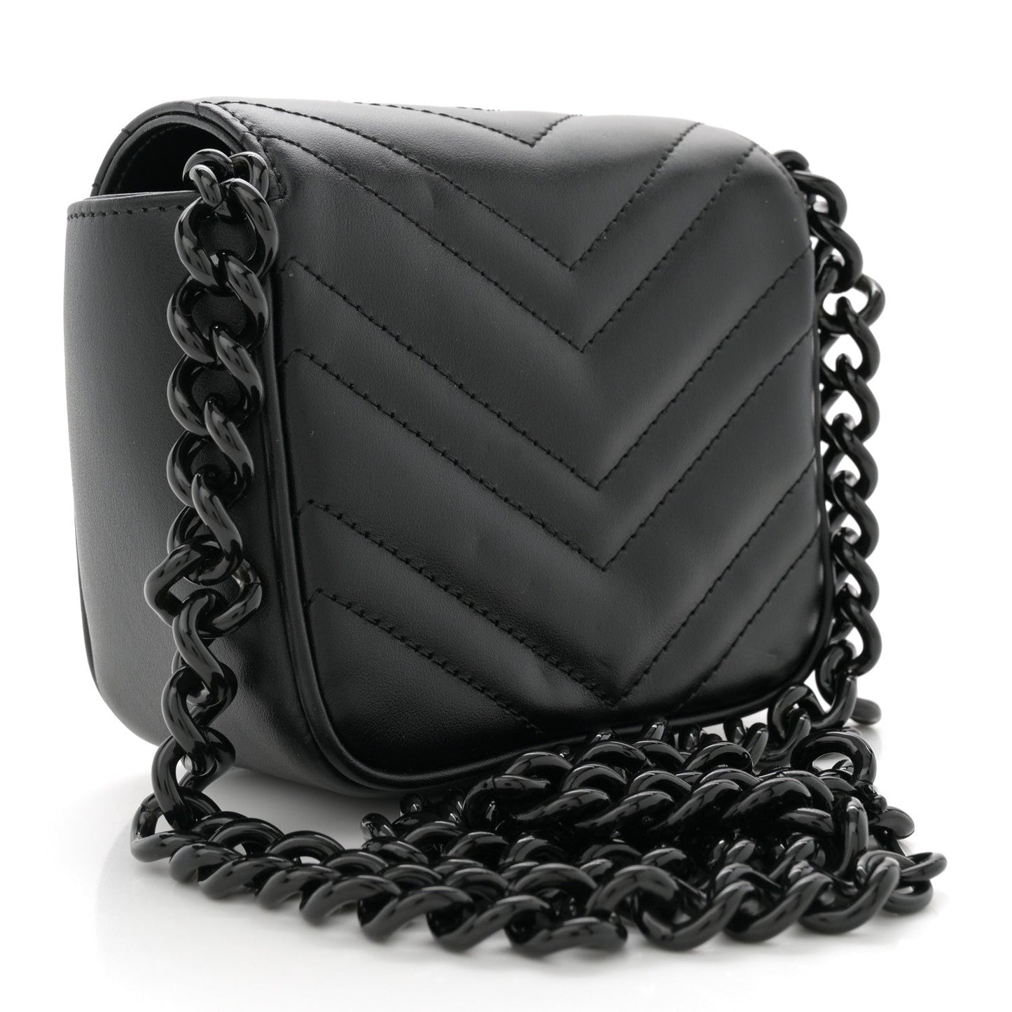 Gucci Calfskin Matelasse Monochrome GG Marmont Chain Mini Belt Bag Black