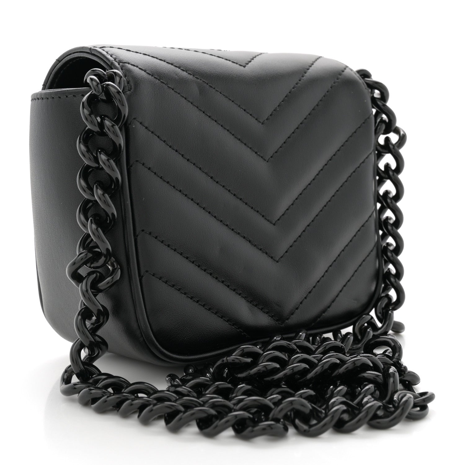 Gucci Calfskin Matelasse Monochrome GG Marmont Chain Mini Belt Bag Black