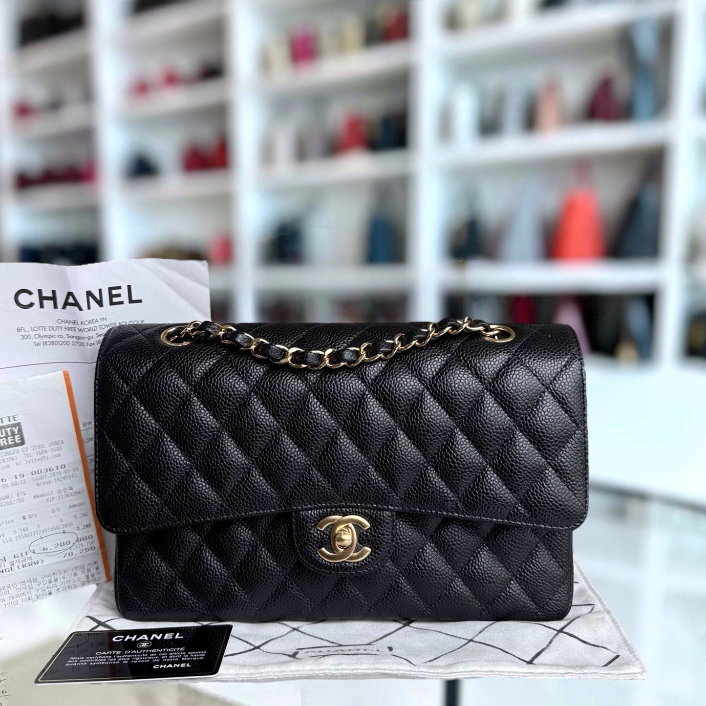Chanel Classic Flap Medium - Caviar 25CM Quilted Black Gold Hardware Series 27