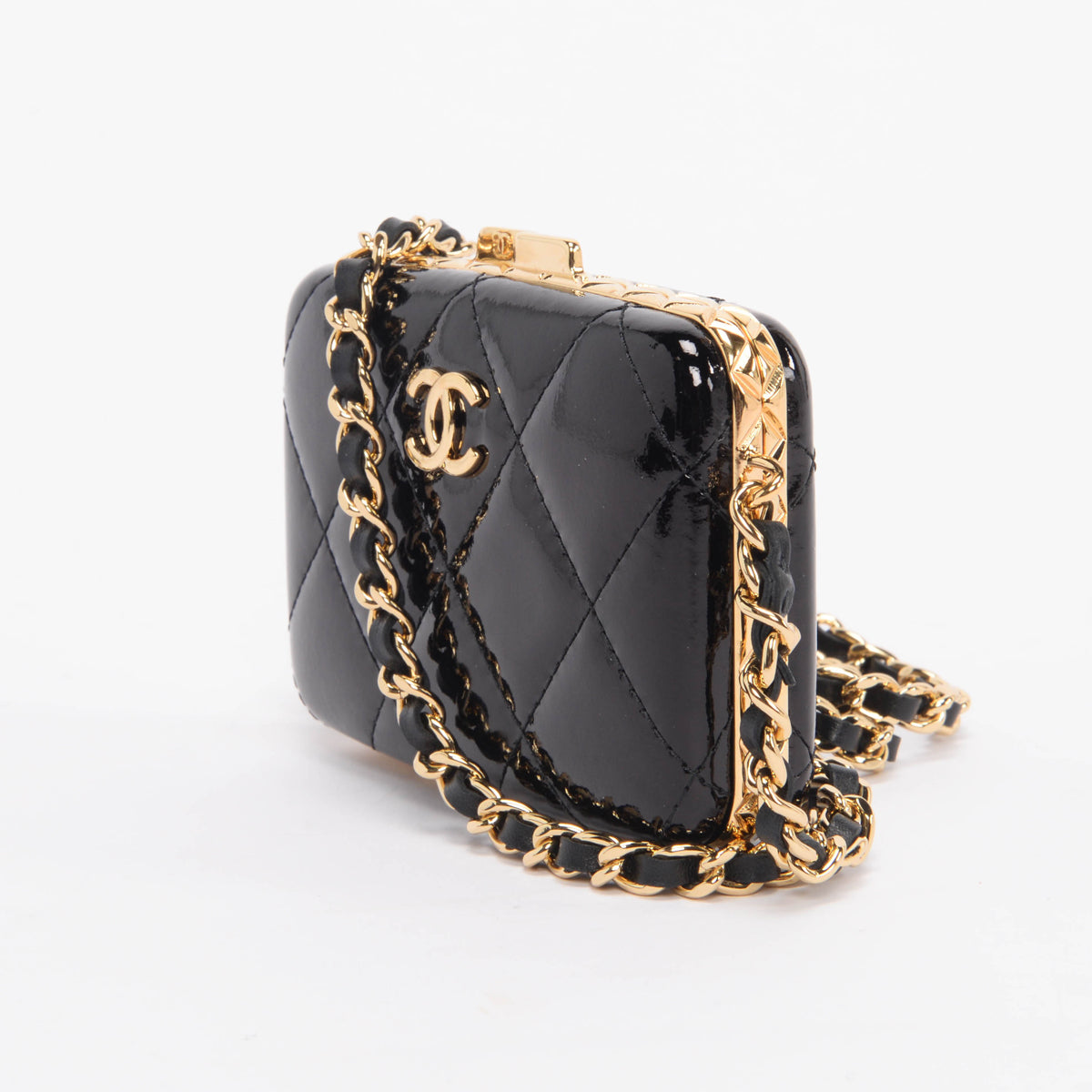 Chanel Black Glazed Goatskin Mini Box With Chain Bag