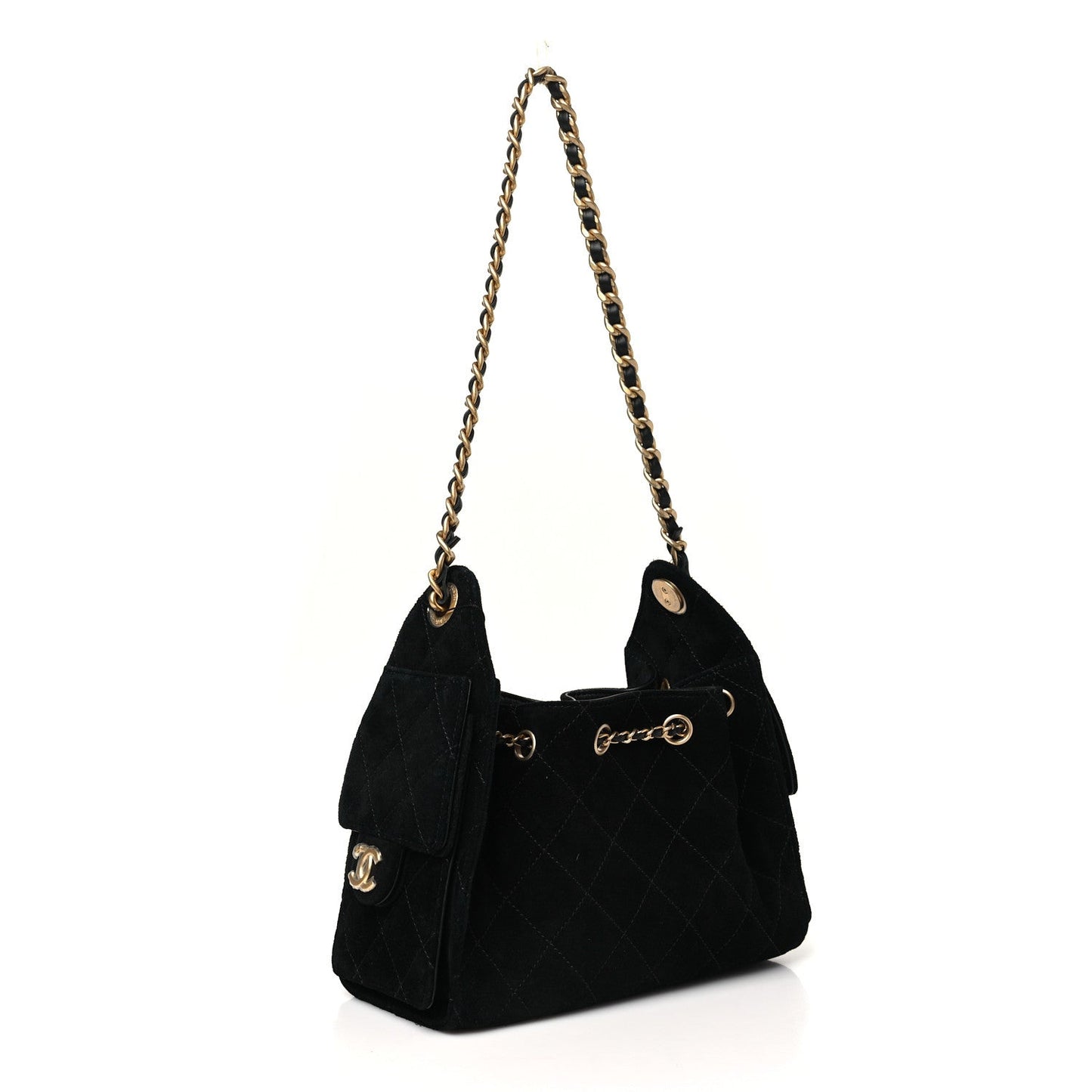 Suede Quilted Mini Chanel 25 Handbag Black
