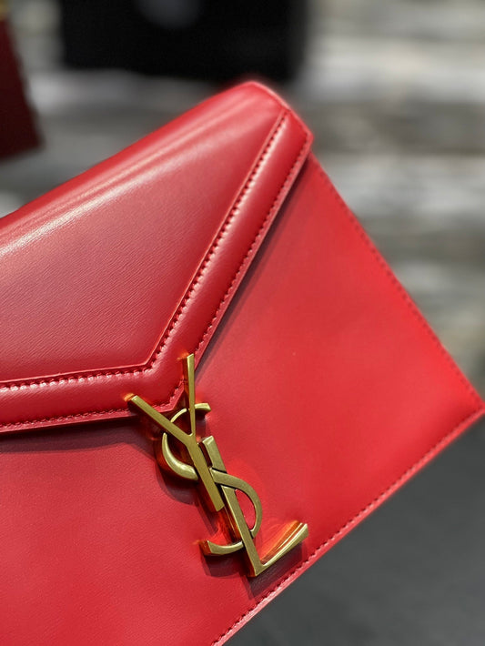 YSL Saint Laurent Cassandra Rouge Opyum Embossed 8in Grain De Poudre Medium Chain Handbag Ysl 532750Bow0W6008