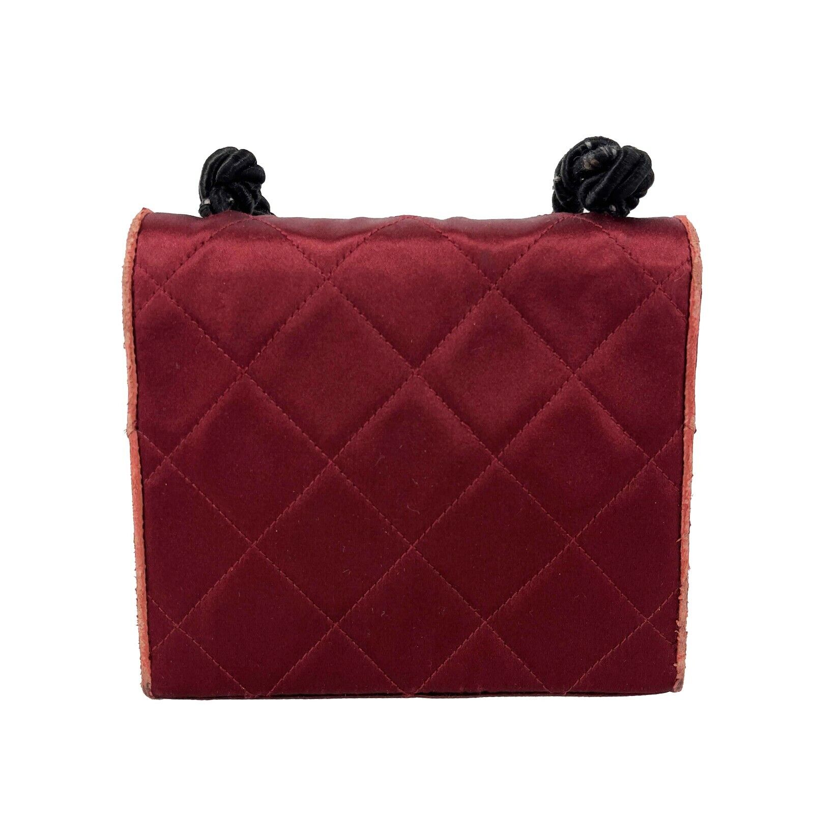 CHANEL -   Mini Satin Quilted Rope Shoulder Crossbody - Burgundy / Black