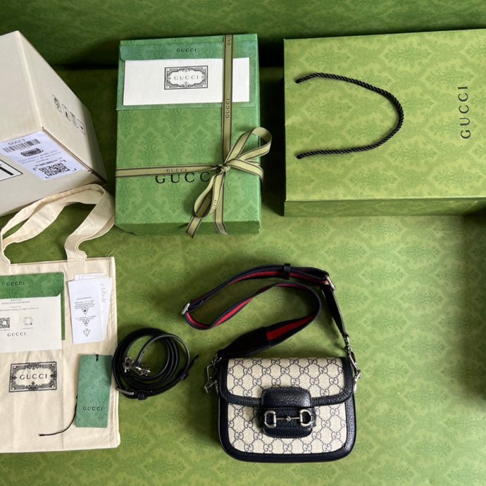gg Horsebit gg Supreme 8in Canvas Beige Blue Mini Travel Bag