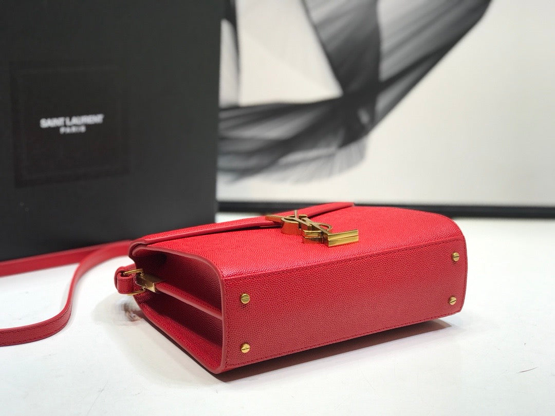 YSL Saint Laurent Cassandra 9in 24.5cm Red Medium Top Handle Handbag