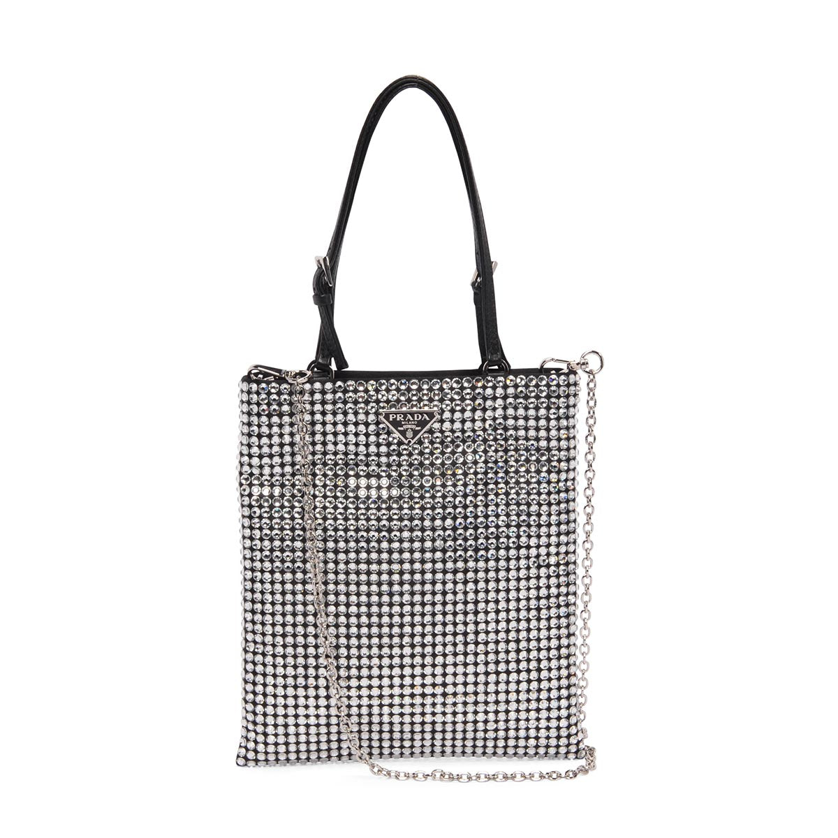 Prada Crystal Tote Bag Satin Black Mini