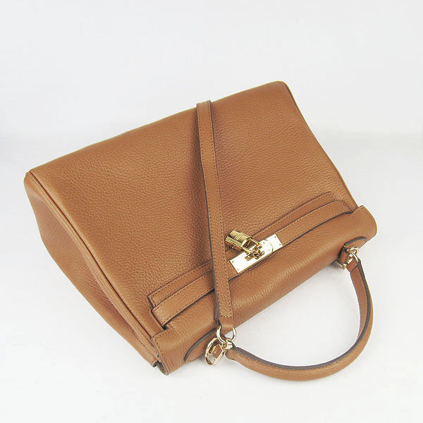 Hermes Luxury Kelly Cm Togo Light Coffee Golden Leather Travel Bag