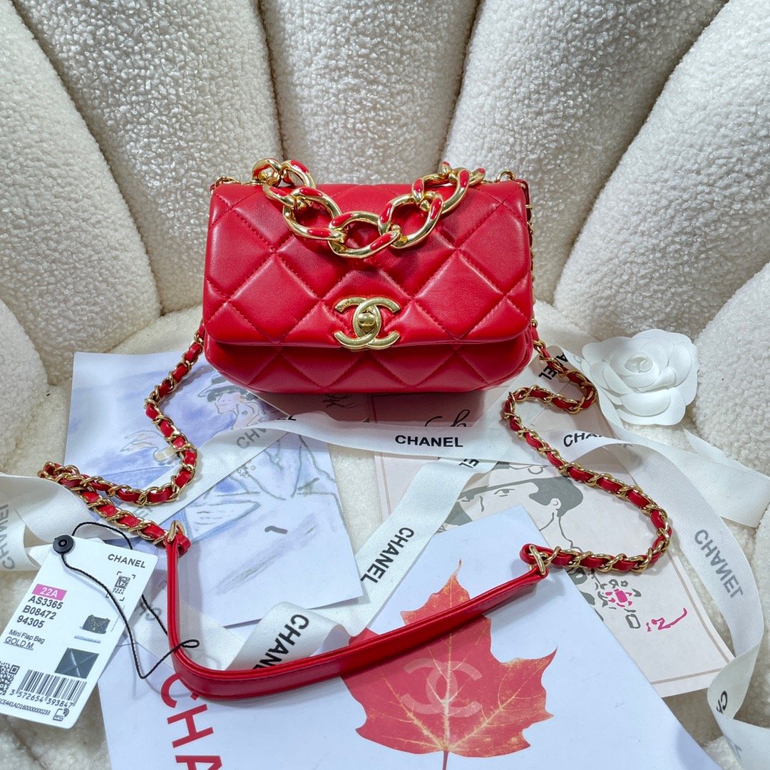CHLMini Hardware , ’s , Red Gold Flap Shoulder Bag